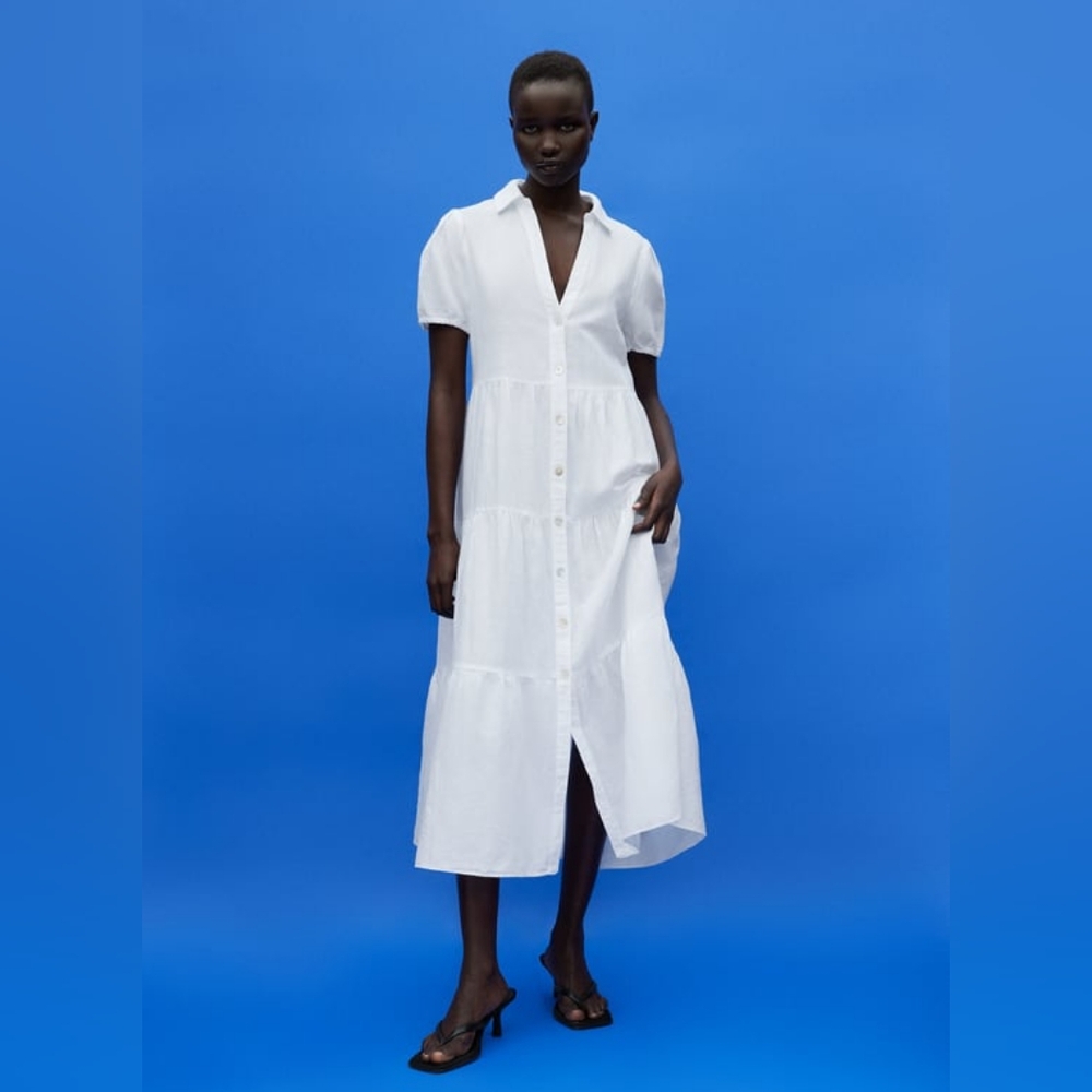 Zara Tiered Midi Dress in White